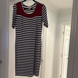 LuLaRoe Navy and Red Striped Midi Dress